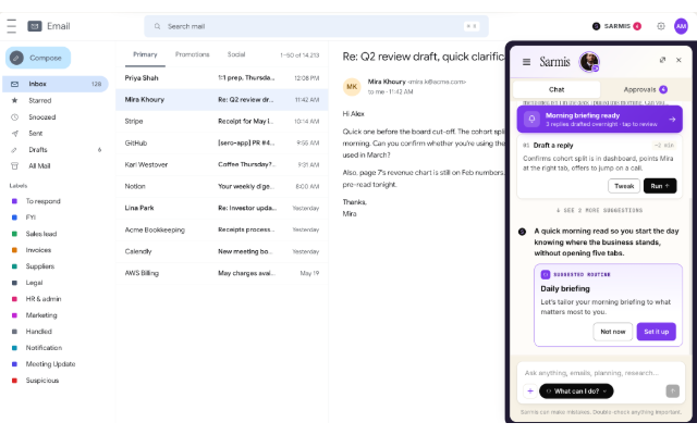 Sarmis working beside Gmail
